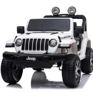 Jeep Rubicon, 12 voltios, asiento cuero, ruedas EVA, 2 motores, blanco INDA407-AC-JWR555WT
